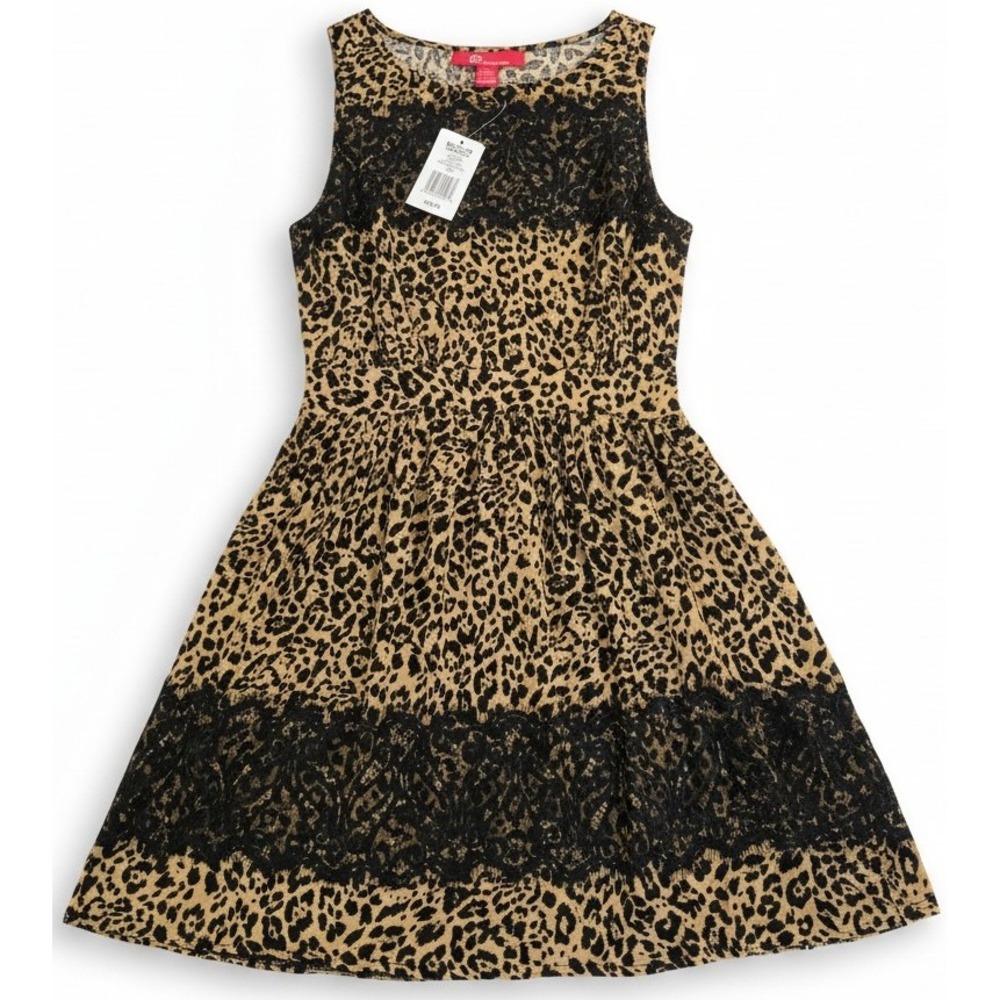 NWT Ultra Pink Women's Small Leopard Print Dress Black Lace Sleeveless Fit Flare